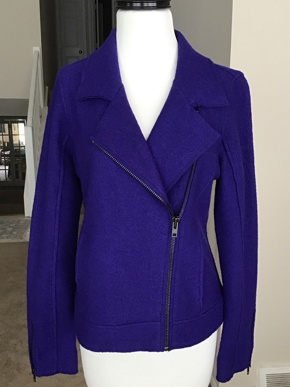 Tahari Purple Moto Style Zip Wool-Blend Jacket